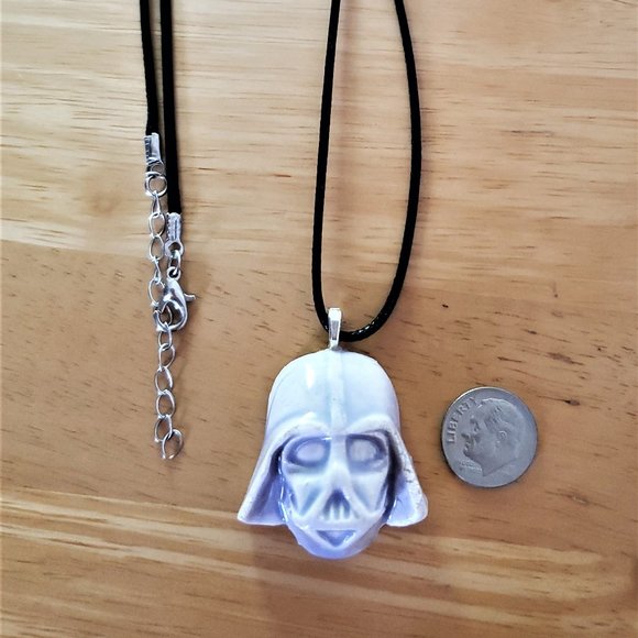 Handmade Ceramic Pale Lilac Darth Vader Pendant Necklace - Picture 6 of 15